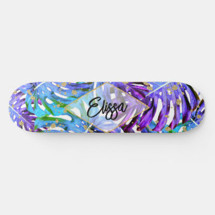 Paarse en Gold Glitter Tropische bladeren op maat Skateboard