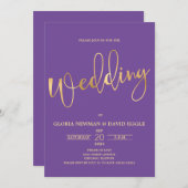 Paarse en Gold Scripting QR Code Wedding Kaart (Voorkant / Achterkant)