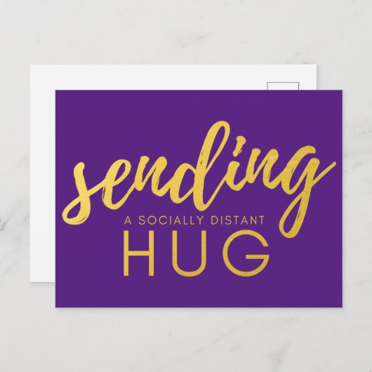 Paarse en Gold Social Distancing Hug Briefkaart (Voorkant / Achterkant)