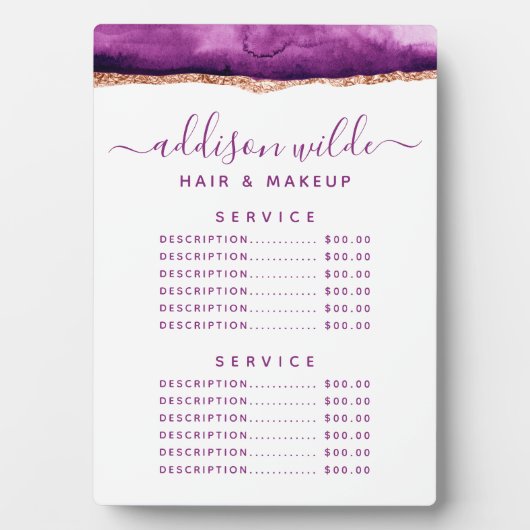 Paarse en Gold Waterverf Prijs Menu Plaque Fotoplaat (voorkant)