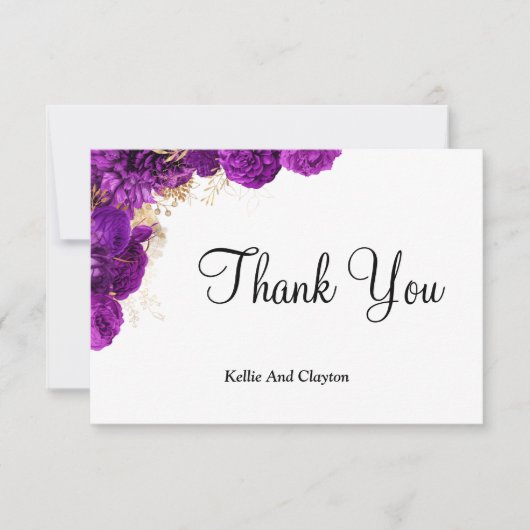 Paarse en goudbloemen Dank je kaarten (Voorkant)
