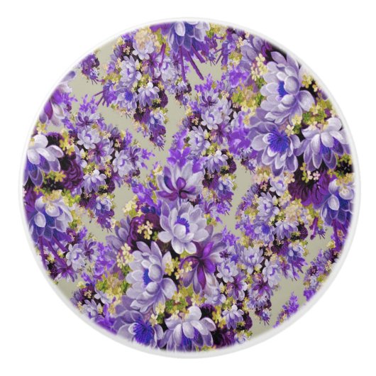 Paarse en goudbloemen keramische knop (Voorkant)