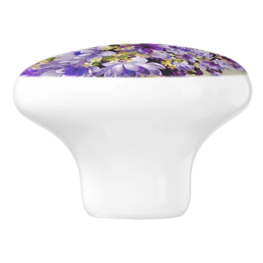 Paarse en goudbloemen keramische knop (Zijkant)