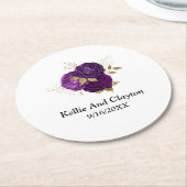 Paarse en goudbloemen ronde kartonnen onderzetter (Gebogen)
