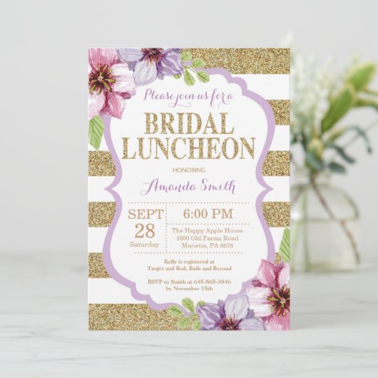 Paarse en goudbridale nodal nobelse uitnodiging (Staand voorkant)