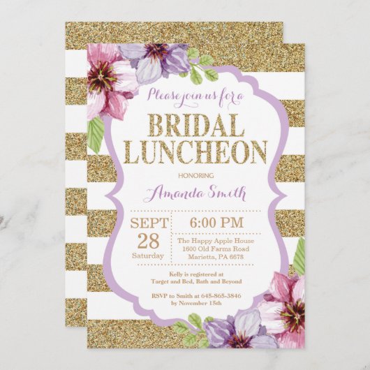 Paarse en goudbridale nodal nobelse uitnodiging (Voorkant / Achterkant)