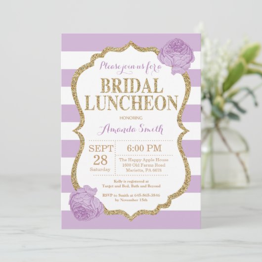 Paarse en goudbridale nodulaire uitnodiging Glitte (Staand voorkant)