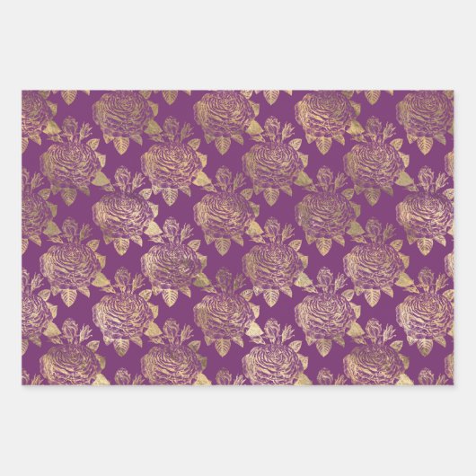 PAARSE EN GOUDE PATRONEN EN STROMEN INPAKPAPIER VEL (Voorkant 3)