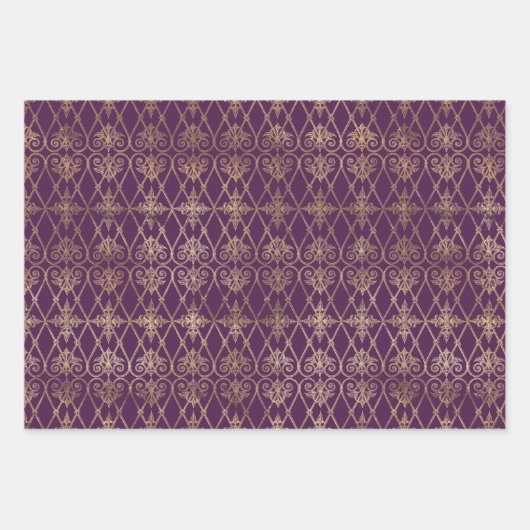 PAARSE EN GOUDE PATRONEN EN STROMEN INPAKPAPIER VEL (Voorkant 2)