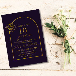 Paarse en gouden 10e bruiloft Jubileum Kaart