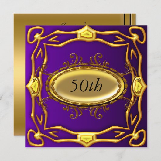 Paarse en gouden 50e verjaardag kaart (Voorkant / Achterkant)