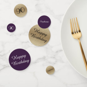 Paarse en gouden 90ste verjaardag tafel decoratie confetti