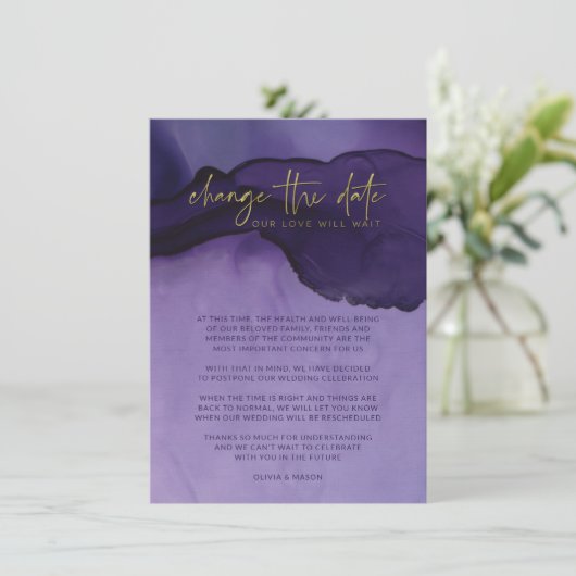 Paarse en gouden Abstract Verander de datum van de Kaart (Staand voorkant)