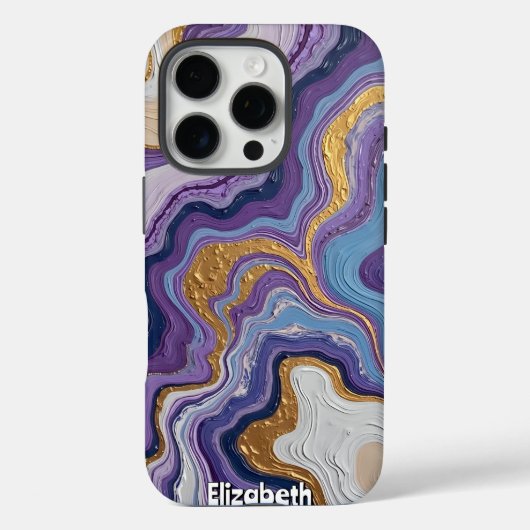 Paarse en gouden Abstracte kunst Case-Mate iPhone Case (Achterkant)