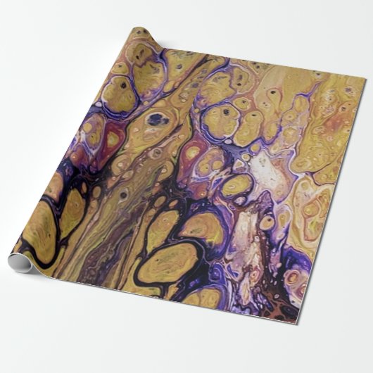 Paarse en gouden abstracte verf cadeaupapier (Uitgerold)