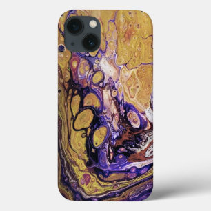 Paarse en gouden abstracte verf iPhone 13 hoesje