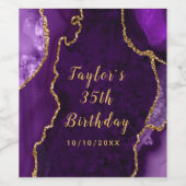 Paarse en gouden Agaat Marmer Verjaardag Wijn Etiket (Enkel label)