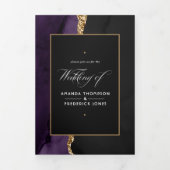 Paarse en gouden Agate Wedding Tri-Fold Uitnodigin Drieluik Uitnodiging (Cover)