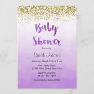 Paarse en gouden Baby shower Kaart