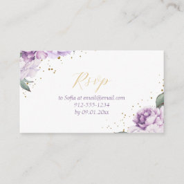 Paarse en gouden bloemen Elegant Quinceañera RSVP Informatiekaartje