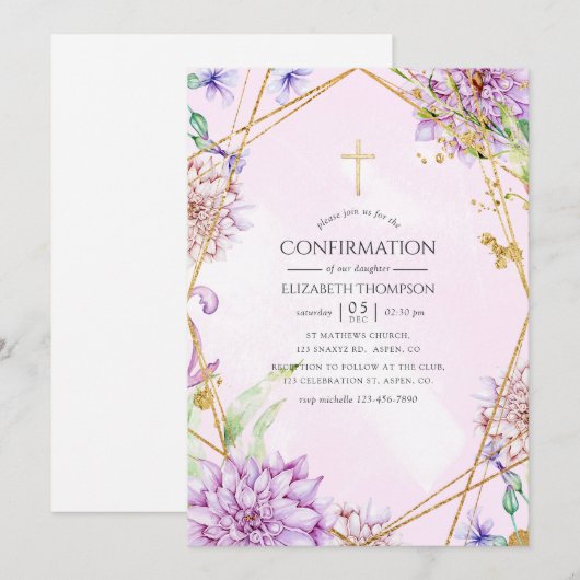 Paarse en gouden bloemen geometrische bevestiging kaart (Voorkant / Achterkant)