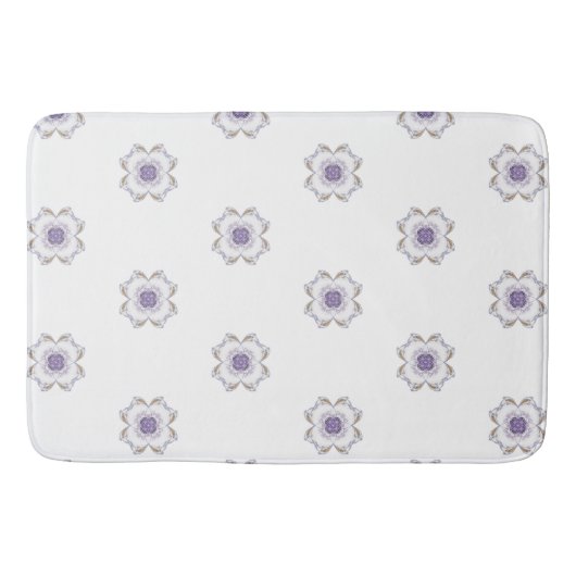 Paarse en Gouden Bloemen-Look Fractal Art Tiled Badmat (Voorkant)