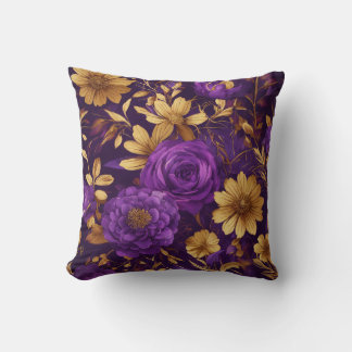 Paarse en Gouden Bloemen Ontwerpkussen Kussen