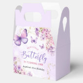 Paarse en gouden bloemen vlinder 1e verjaardag bedankdoosjes (Geopend)
