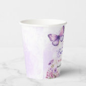 Paarse en gouden bloemen vlinder 1e verjaardag papieren bekers (Rechts)