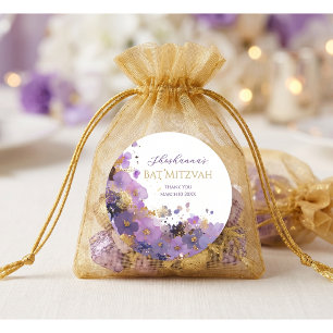Paarse en gouden bloemige Bat Mitzvah Ronde Sticker