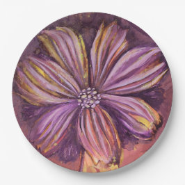 Paarse en gouden bloemige Waterverf levendig vet Papieren Bordje