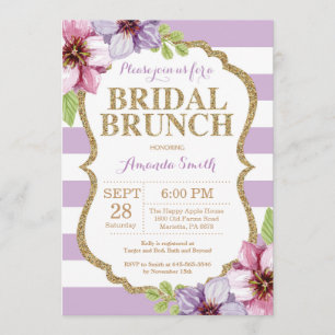 Paarse en gouden bruids brunch uitnodiging Floral