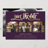Paarse en gouden bruiloft foto opslaan Datum Save The Date (Voorkant / Achterkant)
