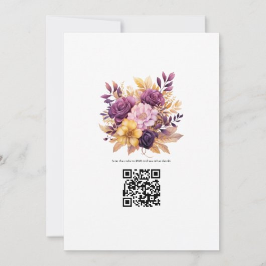 Paarse en gouden bruiloft kaart (Achterkant)