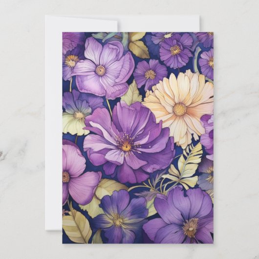 Paarse en gouden bruiloft kaart (Achterkant)