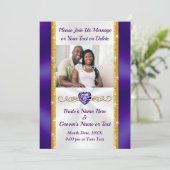 Paarse en gouden, bruiloft uitnodigingen met Afbee (Staand voorkant)