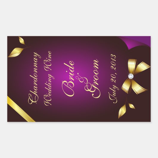 Paarse en gouden bruiloft wijnlabel Sticker (Voorkant)