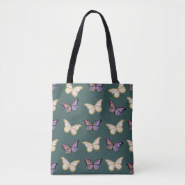 Paarse en gouden Butterflies Dark Green Draagtas