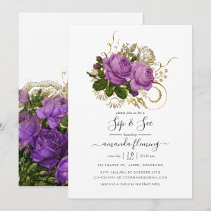 Paarse en Gouden Chique Bloemen Sip en See Kaart