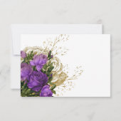 Paarse en gouden chique bloemenbruiloft RSVP (Achterkant)