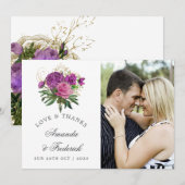 Paarse en gouden  chique bruiloft dank u bedankkaart (Voorkant / Achterkant)