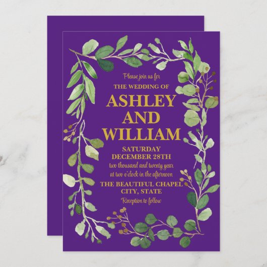 Paarse en gouden chique groen Boho Bohemian bruilo Kaart (Voorkant / Achterkant)