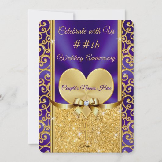 Paarse en gouden Christelijk Jubileum uitnodiginge Kaart (Voorkant)