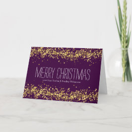 Paarse en gouden Confetti Bokeh gepersonaliseerd Feestdagen Kaart