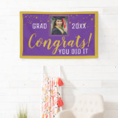 Paarse en gouden Confetti Congrats Afstudeerder 20 Spandoek (Insitu)