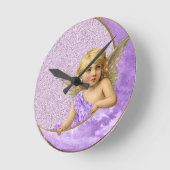 Paarse en gouden  Crescent Moon Angel Clock Ronde Klok (Hoek)