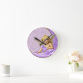 Paarse en gouden  Crescent Moon Angel Clock Ronde Klok (Huis)
