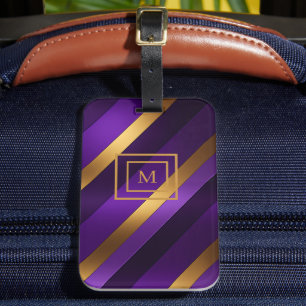 Paarse en Gouden Diagonaal Gestreept Monogram Bagagelabel