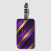 Paarse en Gouden Diagonaal Gestreept Monogram Bagagelabel (Voorkant (verticaal))