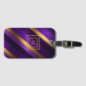 Paarse en Gouden Diagonaal Gestreept Monogram Bagagelabel (Voorkant (horizontaal))
